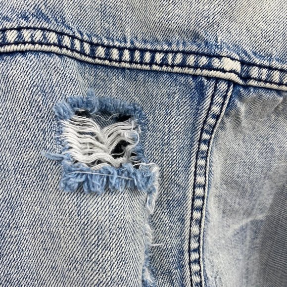 RVCA Mens denim jacket size small unisex light wash cotton distressed - Picture 13 of 13